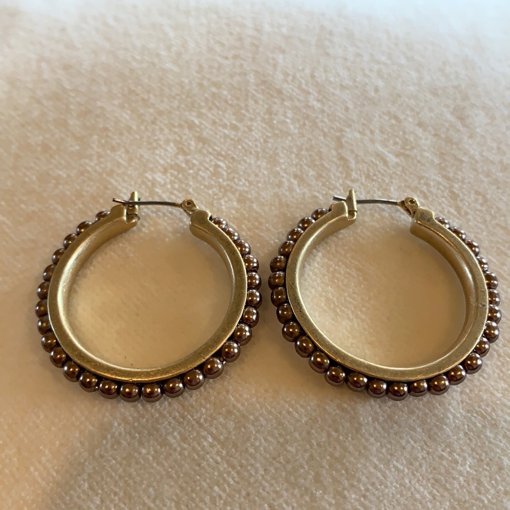 Macy’s gold and brown balls hoop earrings